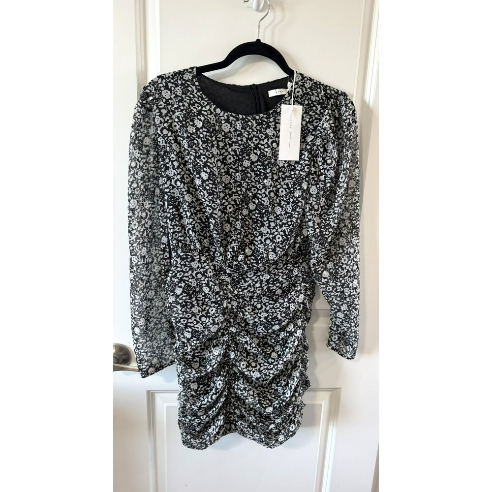 NWT Lush Black White Floral ruched sheer Dress Womens Size M